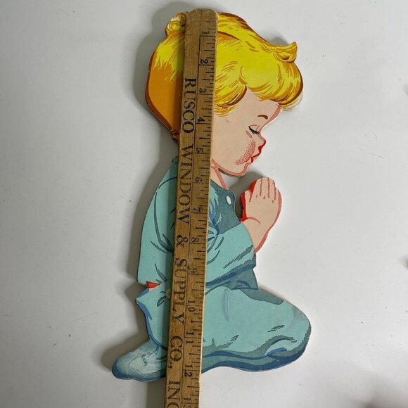 Praying Boy Angel Doves Vintage 50s The Dolly Toy Co Pressed Wood Hanging Nurser - Picture 5 of 7
